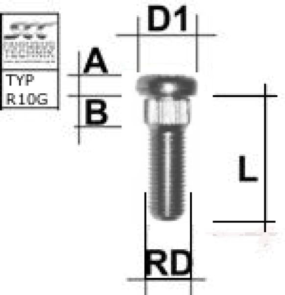 Studs med spline - M12X1,5 - Type R10G