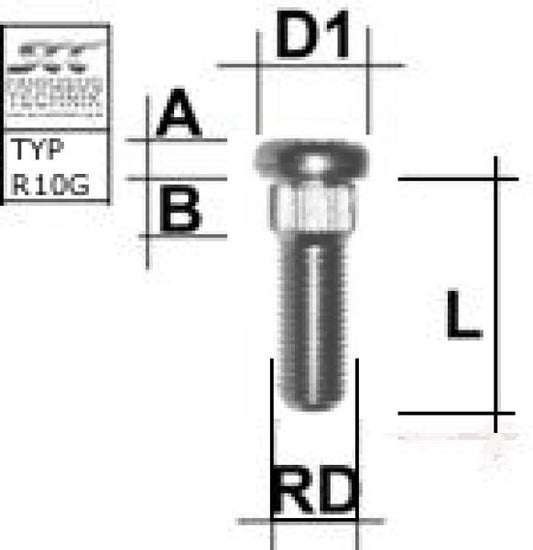 Studs med spline - M12X1,5 - Type R10G